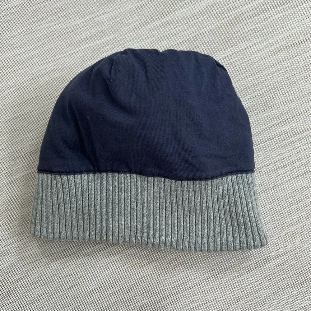 GAP x PEANUTS Navy and Gray Beanie with Yellow Pom Pom